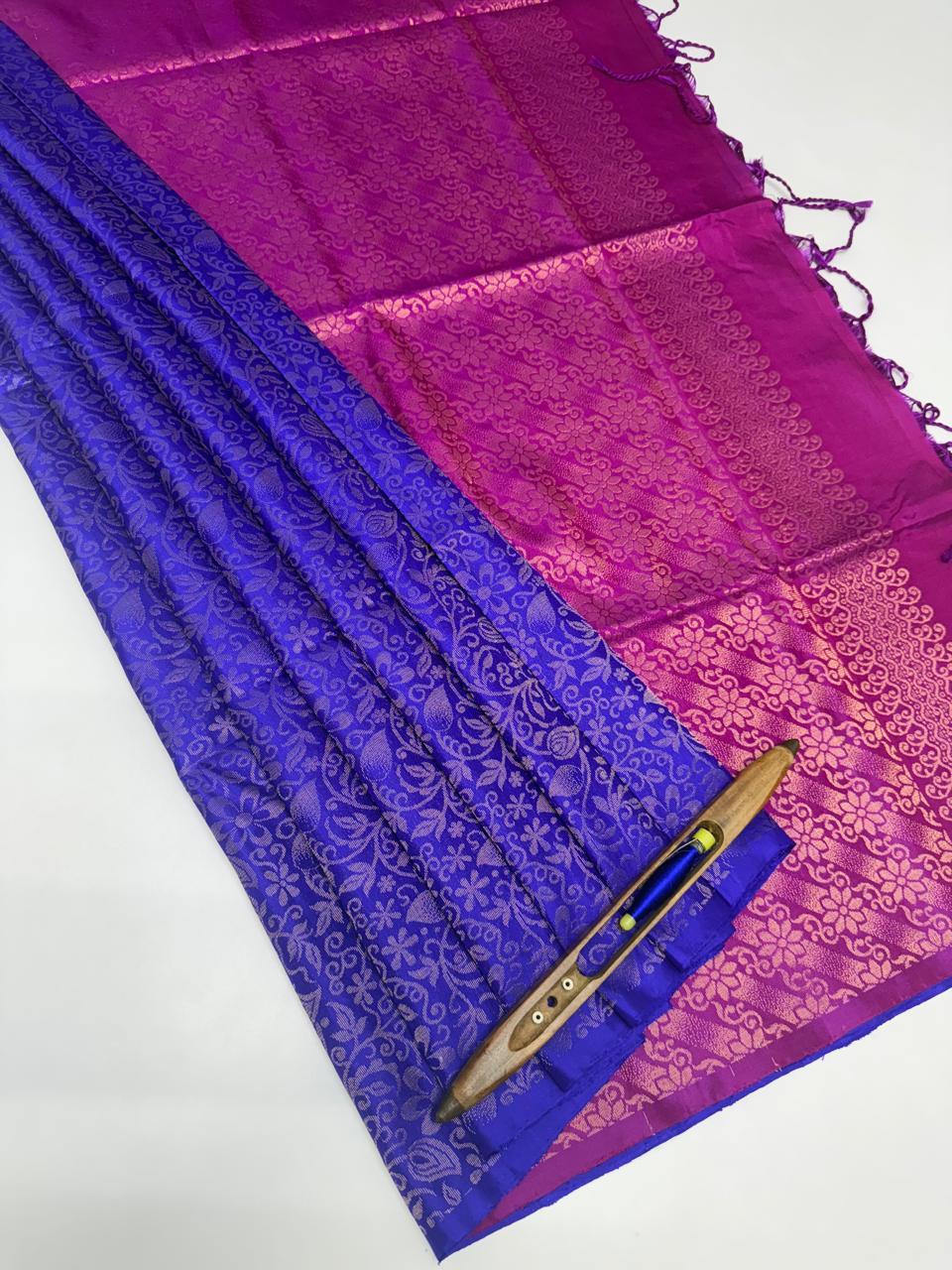 VSA591 - ink blue color body & purple color pallu , blouse pure silk saree
