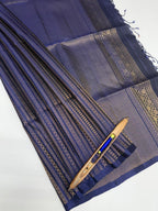 VSA601 - navy blue color body, pallu , blouse pure silk saree