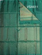VSA611 - peacock green color body, pallu , blouse pure silk saree