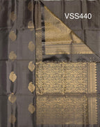 VSS440 - elephant grey color body, pallu , blouse pure silk saree