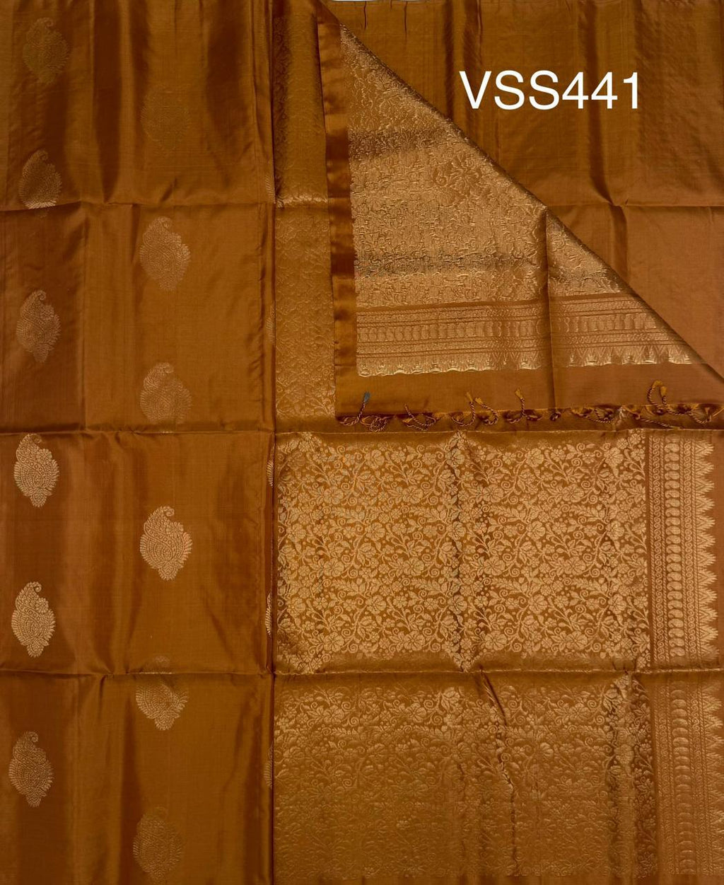 VSS441 - dark mustard color body, pallu , blouse pure silk saree