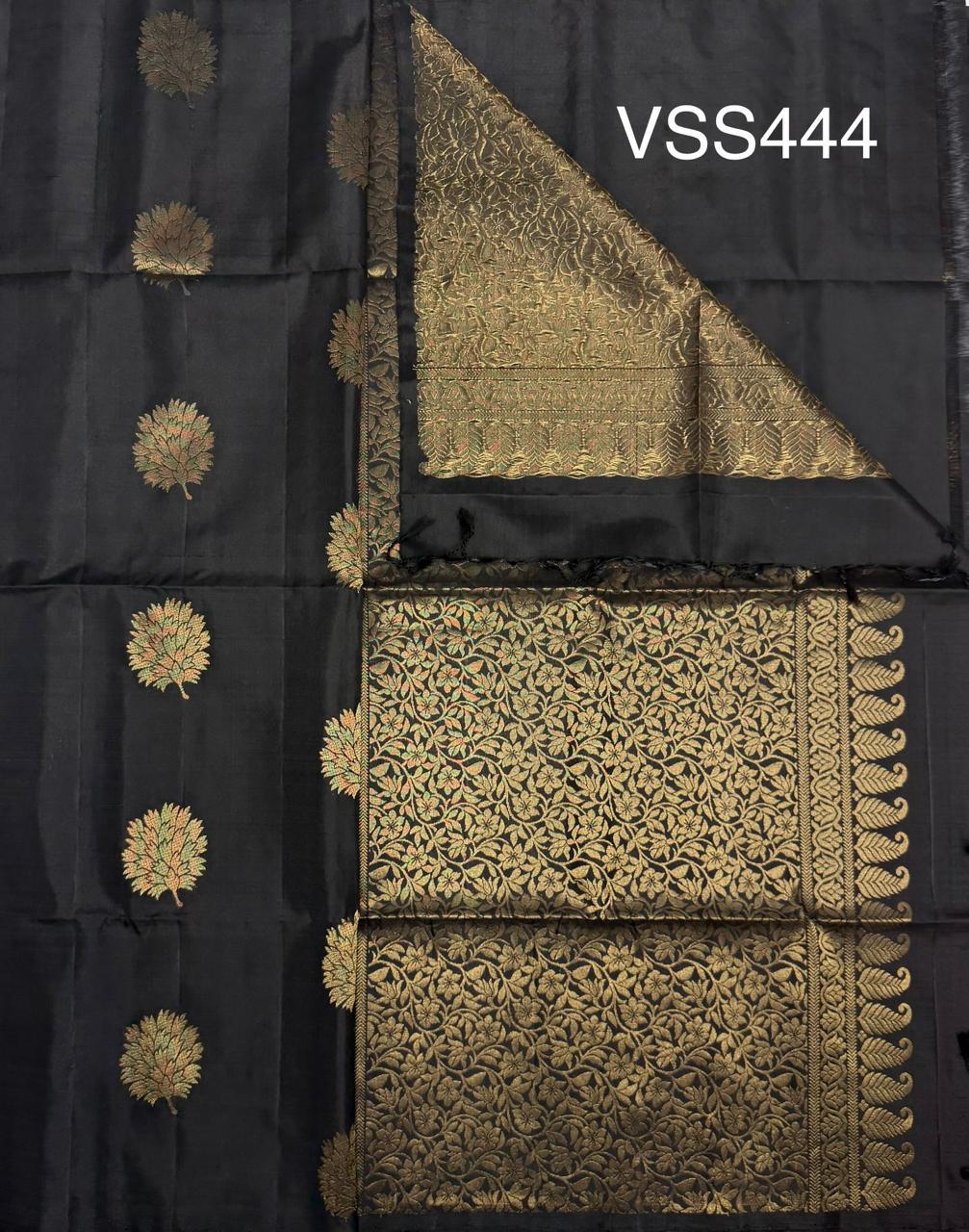 VSS444 - black color body, pallu , blouse pure silk saree