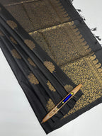 VSS444 - black color body, pallu , blouse pure silk saree