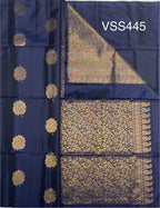 VSS445 - navy blue color body, pallu , blouse pure silk saree