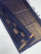 VSS445 - navy blue color body, pallu , blouse pure silk saree