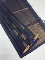VSS446 - navy blue color body, pallu , blouse pure silk saree