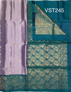 VST245 - pastel lavender color body , peacock green color pallu , blouse - Pure silk saree