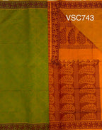 VSC743 - green color body , orange color pallu,blouse.