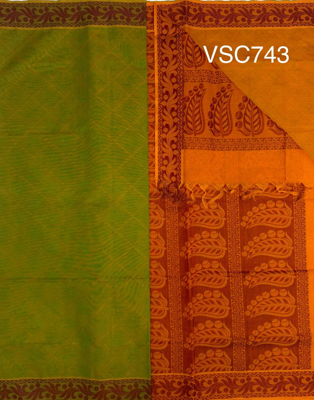 VSC743 - green color body , orange color pallu,blouse.