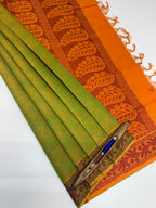 VSC743 - green color body , orange color pallu,blouse.