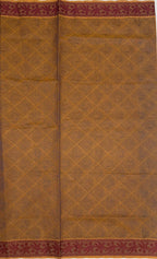 VSC744 - dark mustard color body , blue with mustard color pallu,blouse.