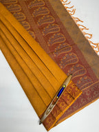 VSC744 - dark mustard color body , blue with mustard color pallu,blouse.