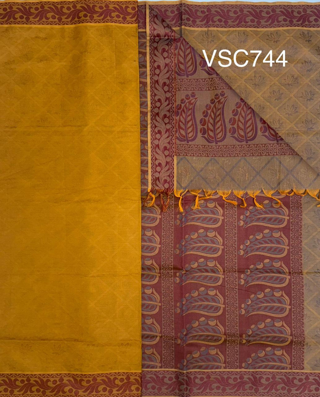 VSC744 - dark mustard color body , blue with mustard color pallu,blouse.