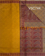 VSC744 - dark mustard color body , blue with mustard color pallu,blouse.