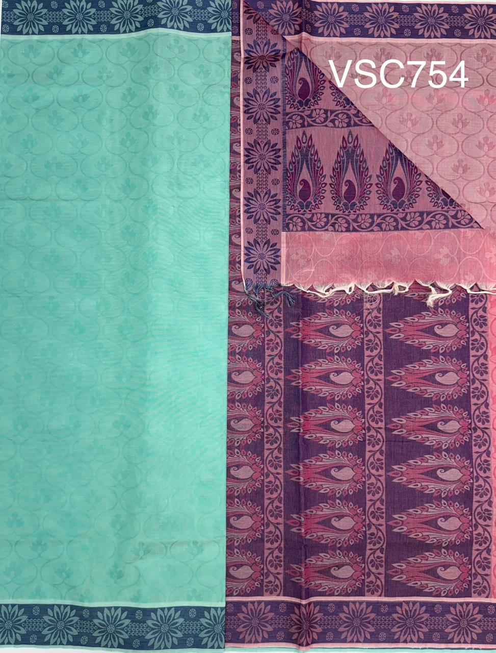 VSC754 - sea blue color body , pink color pallu,blouse.