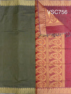 VSC756 - green wiht grey color body , red with grey color pallu,blouse.