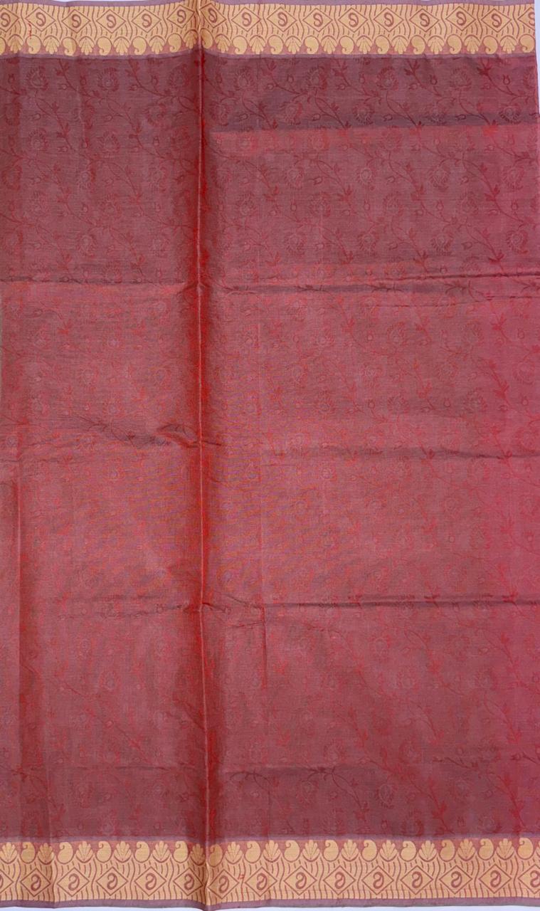 VSC756 - green wiht grey color body , red with grey color pallu,blouse.