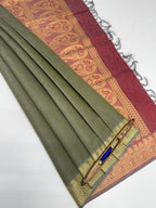 VSC756 - green wiht grey color body , red with grey color pallu,blouse.