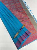 VSC762 - dark sky blue color body , blue with yellow color pallu,blouse.