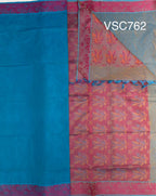VSC762 - dark sky blue color body , blue with yellow color pallu,blouse.