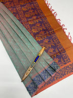 VSC763 - blue with maroon color body , maroon with mustard color pallu,blouse.