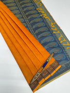 VSC765 - orange color body , blue with yellow color pallu,blouse.