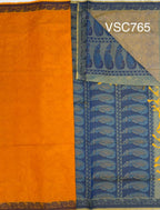 VSC765 - orange color body , blue with yellow color pallu,blouse.