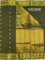 VSC806 - cow dung green color body, pallu,blouse.