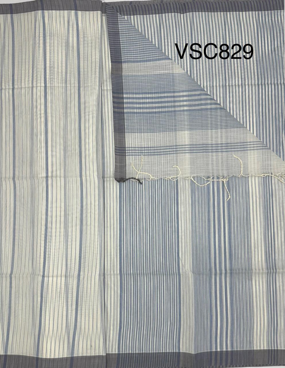 VSC829 - white with blue color body, pallu,blouse.