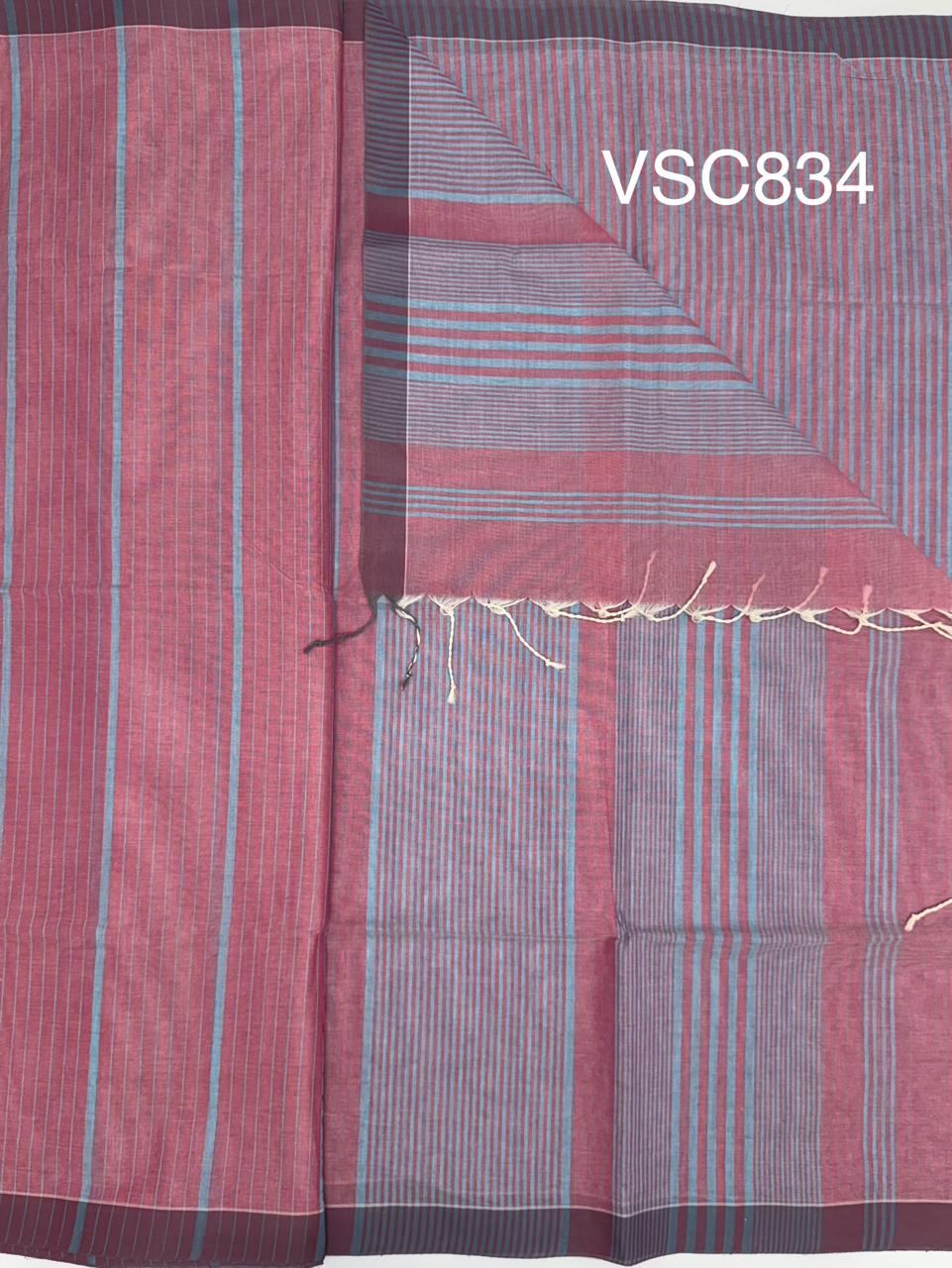 VSC834 - pink with blue color body, pallu,blouse.