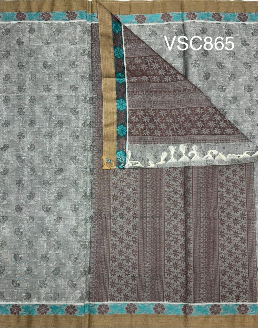 VSC865 - dark grey color body, pallu,blouse.