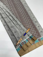 VSC865 - dark grey color body, pallu,blouse.