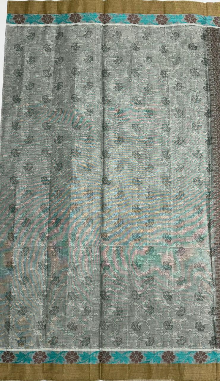 VSC865 - dark grey color body, pallu,blouse.