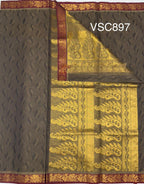 VSC897 - blue with grey color body, pallu,blouse.