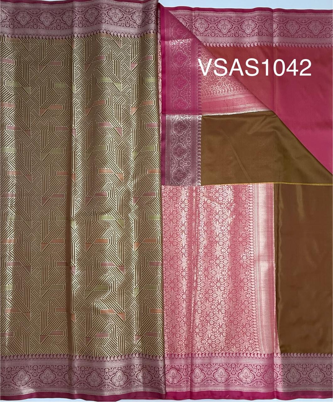 VSAS1042 - honey brown color body , pink color pallu , blouse.