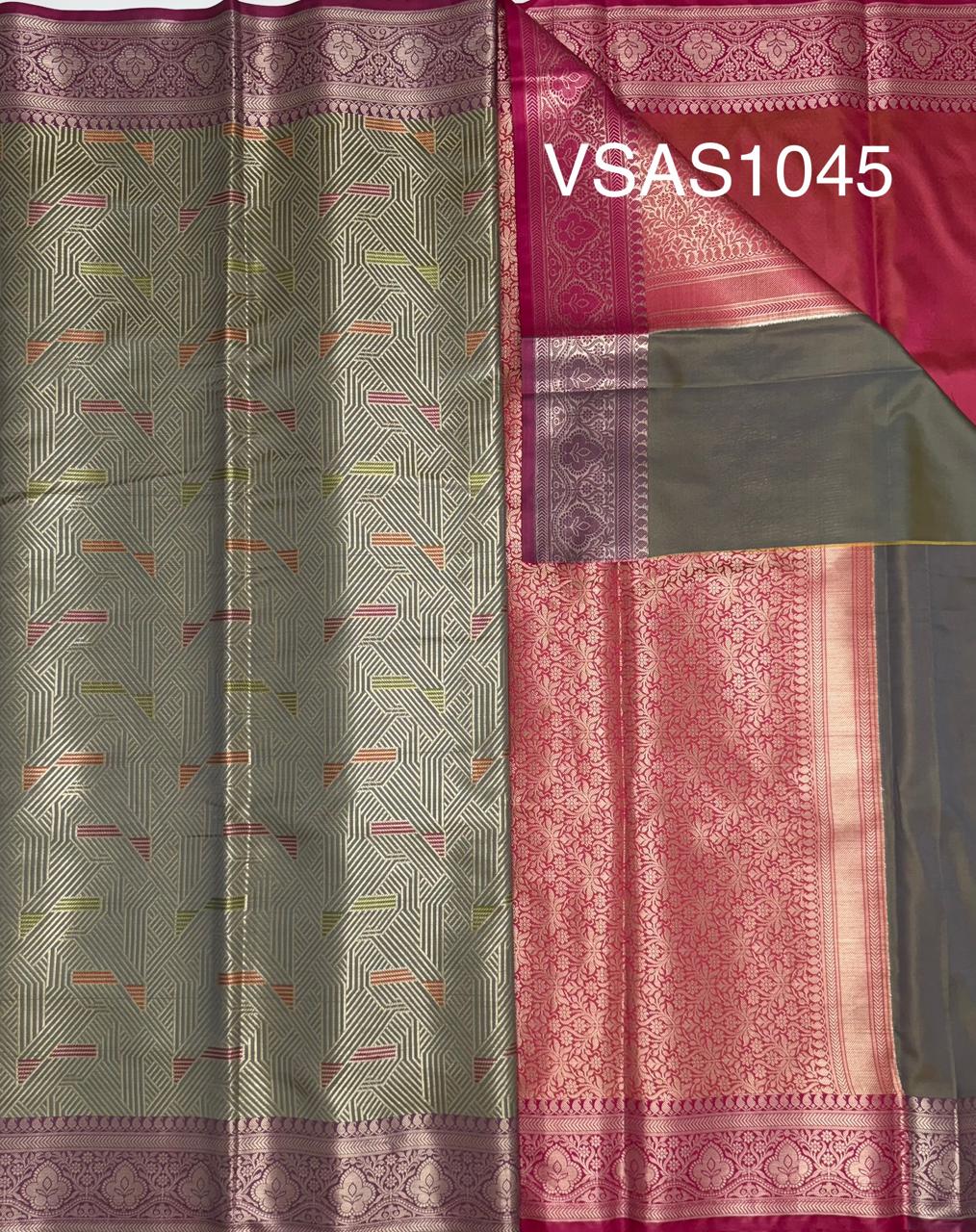 VSAS1045 - pastel grey color body , pink color pallu , blouse.