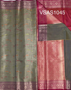 VSAS1045 - pastel grey color body , pink color pallu , blouse.