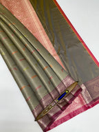 VSAS1045 - pastel grey color body , pink color pallu , blouse.