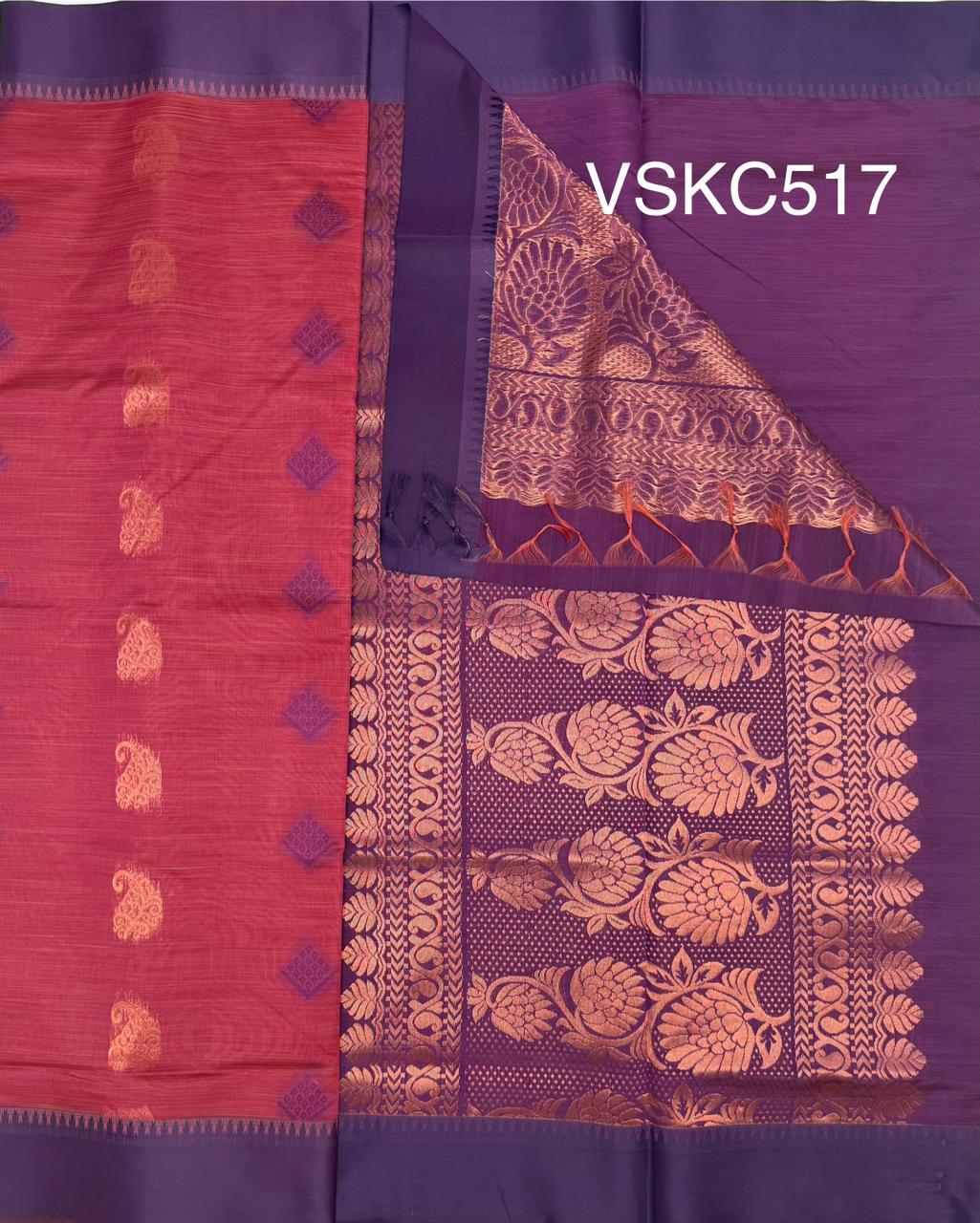 VSKC517 - dusky pink color body , violet color pallu , blouse.