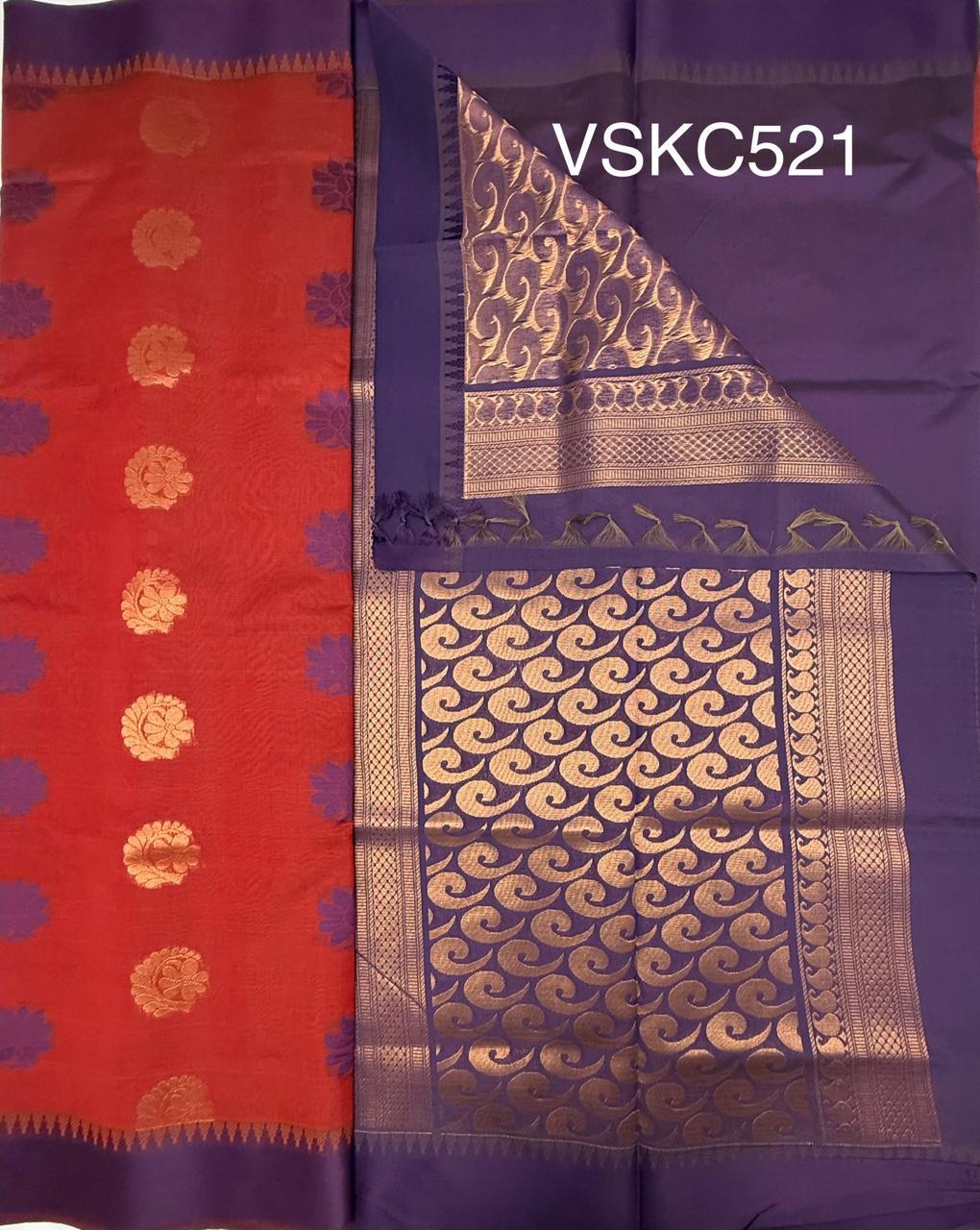 VSKC521 - red color body , violet color pallu , blouse.