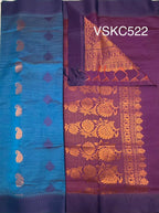 VSKC522 - copper sulphate blue color body , violet color pallu , blouse.