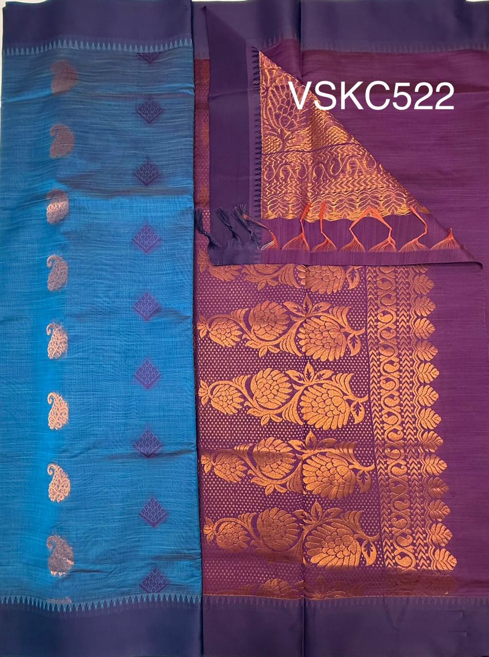 VSKC522 - copper sulphate blue color body , violet color pallu , blouse.