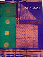 VSKC529 - green color body , royal blue color pallu , blouse.