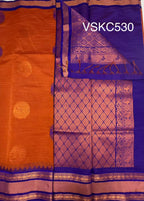 VSKC530 - honey brown color body , royal blue color pallu , blouse.