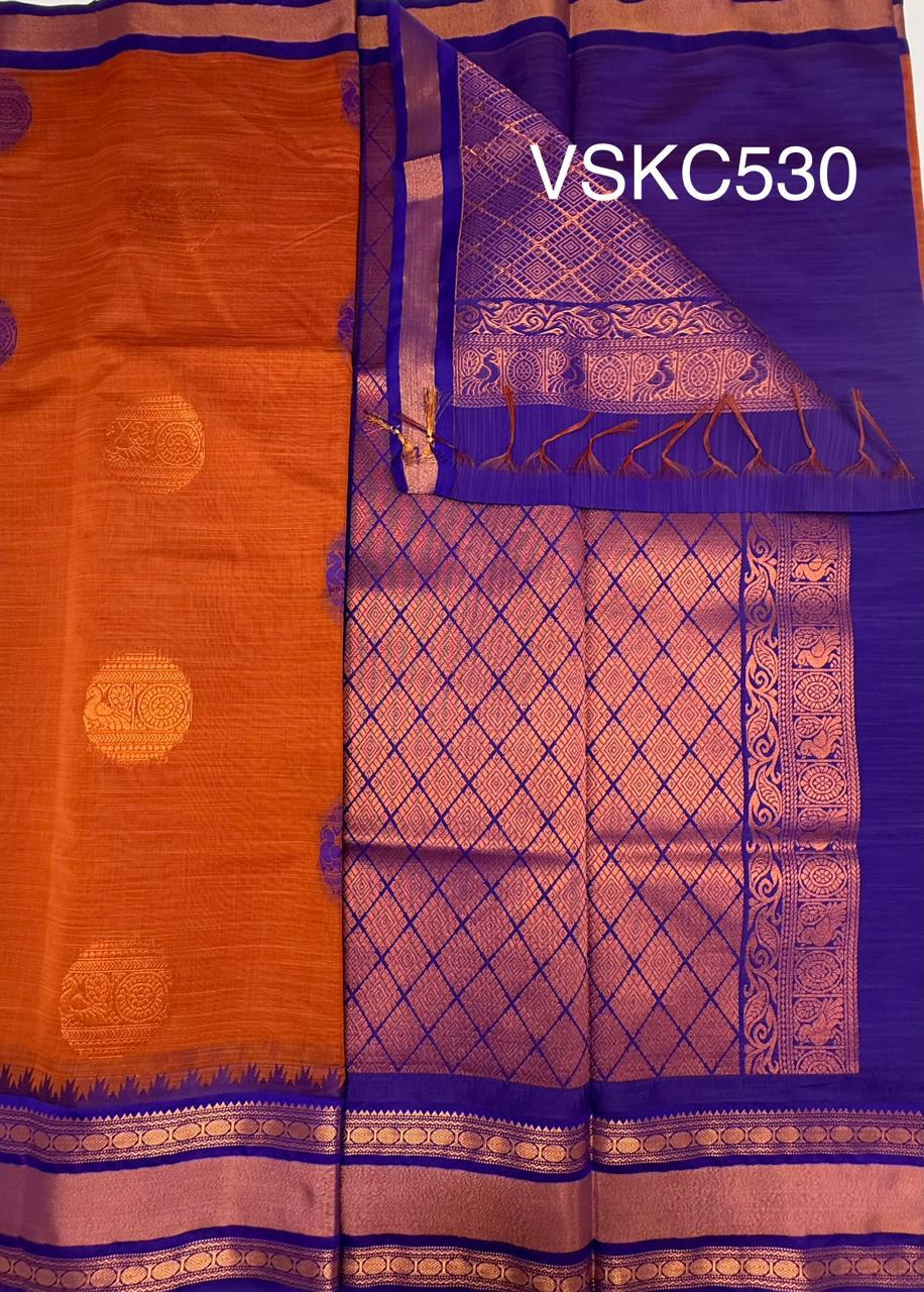 VSKC530 - honey brown color body , royal blue color pallu , blouse.