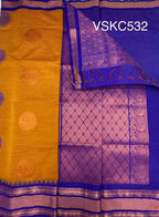 VSKC532 - mustard yellow color body , royal blue color pallu , blouse.