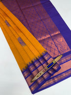 VSKC532 - mustard yellow color body , royal blue color pallu , blouse.
