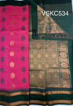 VSKC534 - pink color body , bottle green color pallu , blouse.