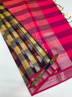 VSKC540 - sandal with violet color body , rani pink color pallu , blouse.