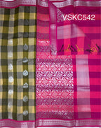 VSKC542 - green with sandal color body , rani pink&nbsp; color pallu , blouse.